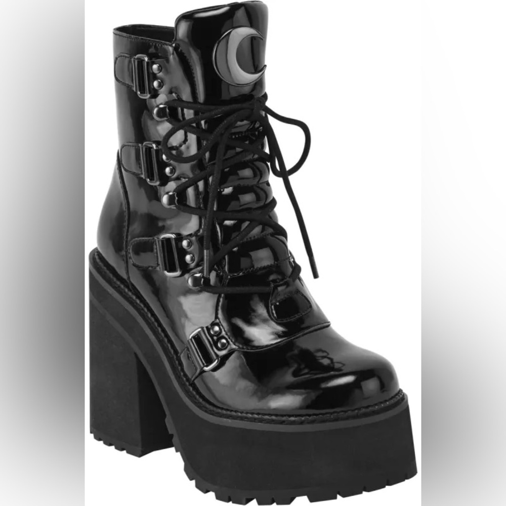 Killstar Broom Rider Boots in Gloss